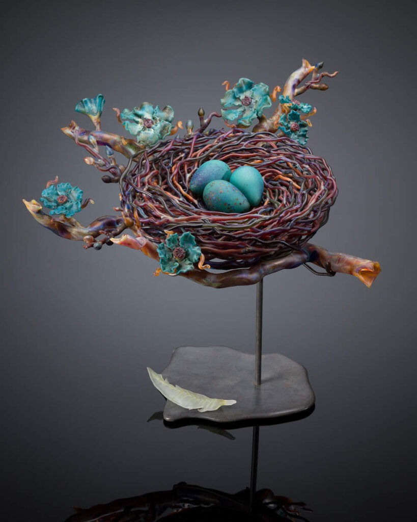 Demetra Theofanous - Blue Floral branch with nest